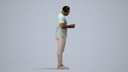 3D people model man casual standing, scanned human for 3ds Max rendering, side view render