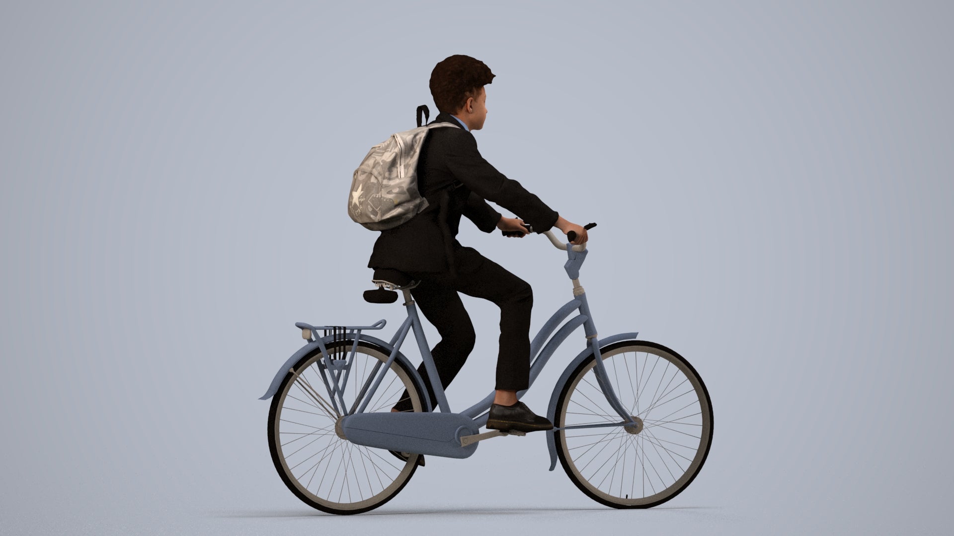 photogrammetry 3D man formal cycling, realistic human model archviz FBX, side view render