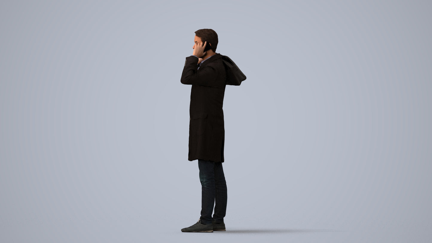 scanned 3D man business standing, photogrammetry people for Enscape and V-Ray, three-quarter view render
