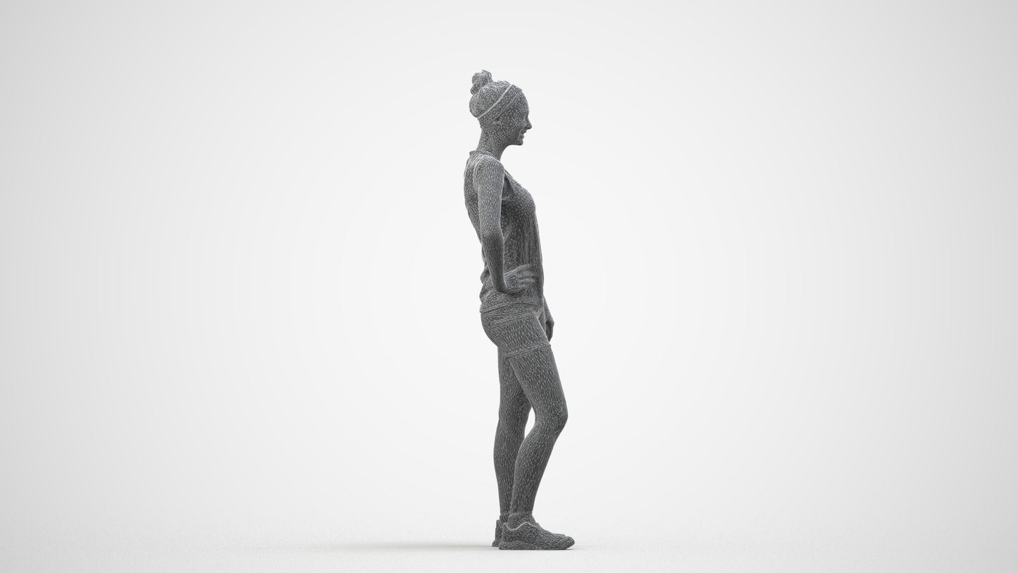 3D people model girl sport, scanned human for 3ds Max rendering, wireframe side view
