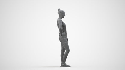 3D people model girl sport, scanned human for 3ds Max rendering, wireframe side view