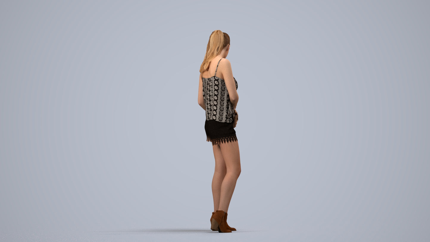 3D people model girl casual standing, scanned human for 3ds Max rendering, side view render