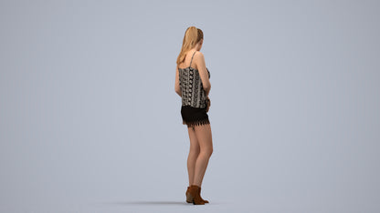 3D people model girl casual standing, scanned human for 3ds Max rendering, side view render