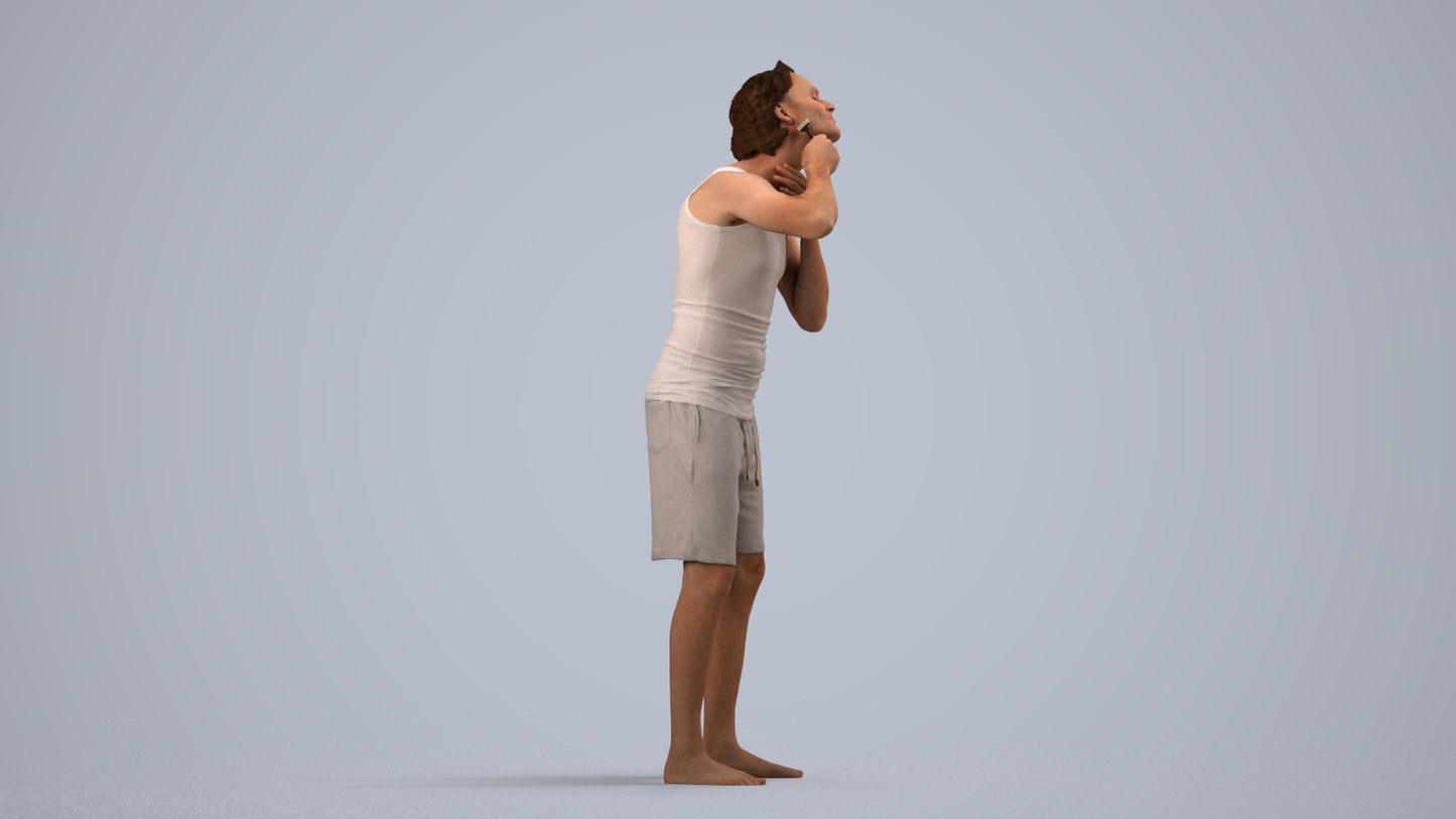 realistic 3D human man bathroom, archviz people FBX OBJ for Blender, side view render