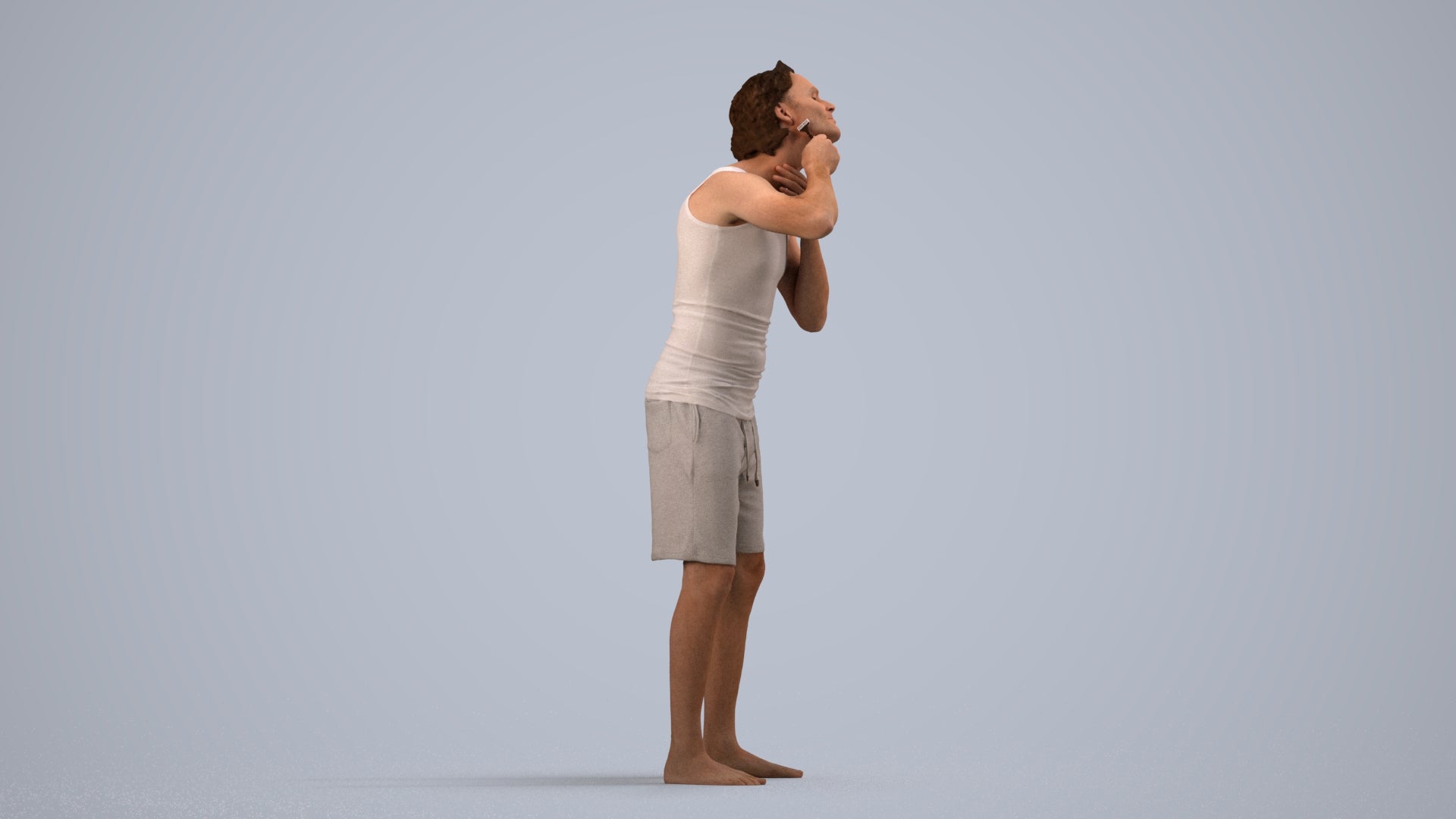 realistic 3D human man bathroom, archviz people FBX OBJ for Blender, side view render