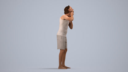 realistic 3D human man bathroom, archviz people FBX OBJ for Blender, side view render