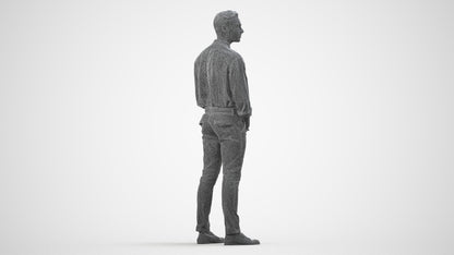 3D people model man casual standing, scanned human for 3ds Max rendering, wireframe side view