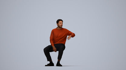 photogrammetry 3D man casual sitting, realistic human model archviz FBX, top-down view render
