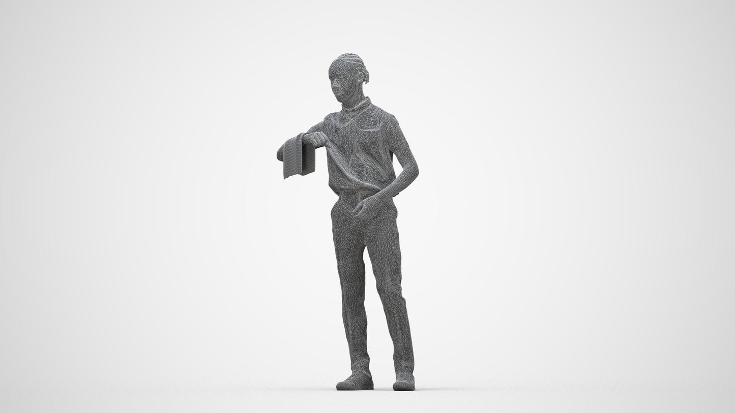 realistic 3D human boy hospitality, archviz people FBX OBJ for Blender, wireframe back view