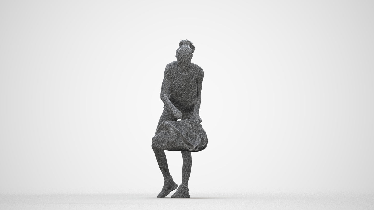 3D human model woman sport, photogrammetry scanned person for archviz, wireframe back view