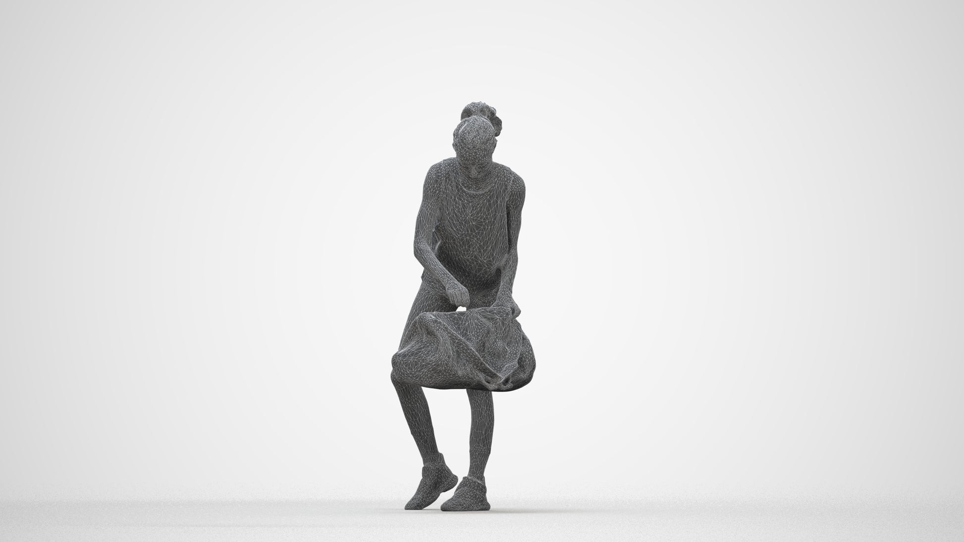 3D human model woman sport, photogrammetry scanned person for archviz, wireframe back view