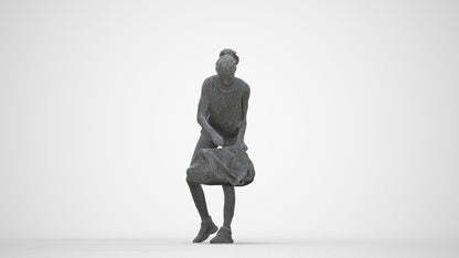 3D human model woman sport, photogrammetry scanned person for archviz, wireframe back view