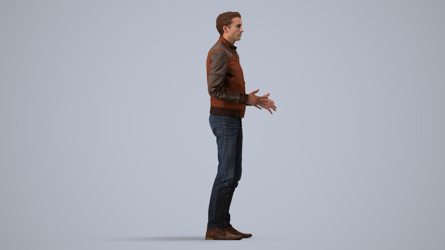 realistic 3D man casual business, scanned archviz people for Blender and 3ds Max, side view render