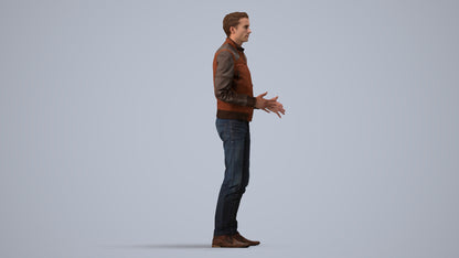realistic 3D man casual business, scanned archviz people for Blender and 3ds Max, side view render