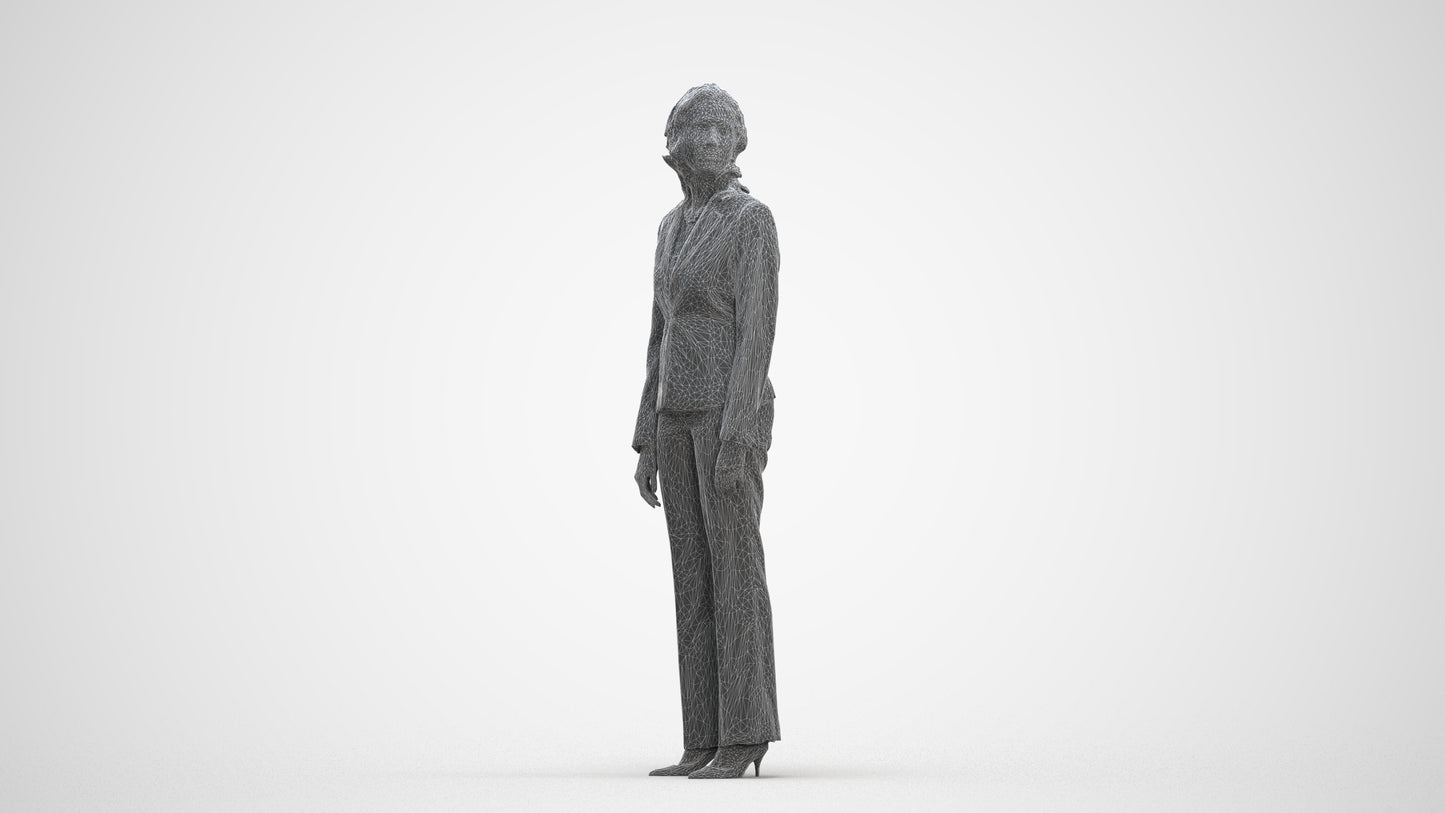 realistic 3D people woman business standing, render-ready for V-Ray and Corona, FBX OBJ, three-quarter front view render