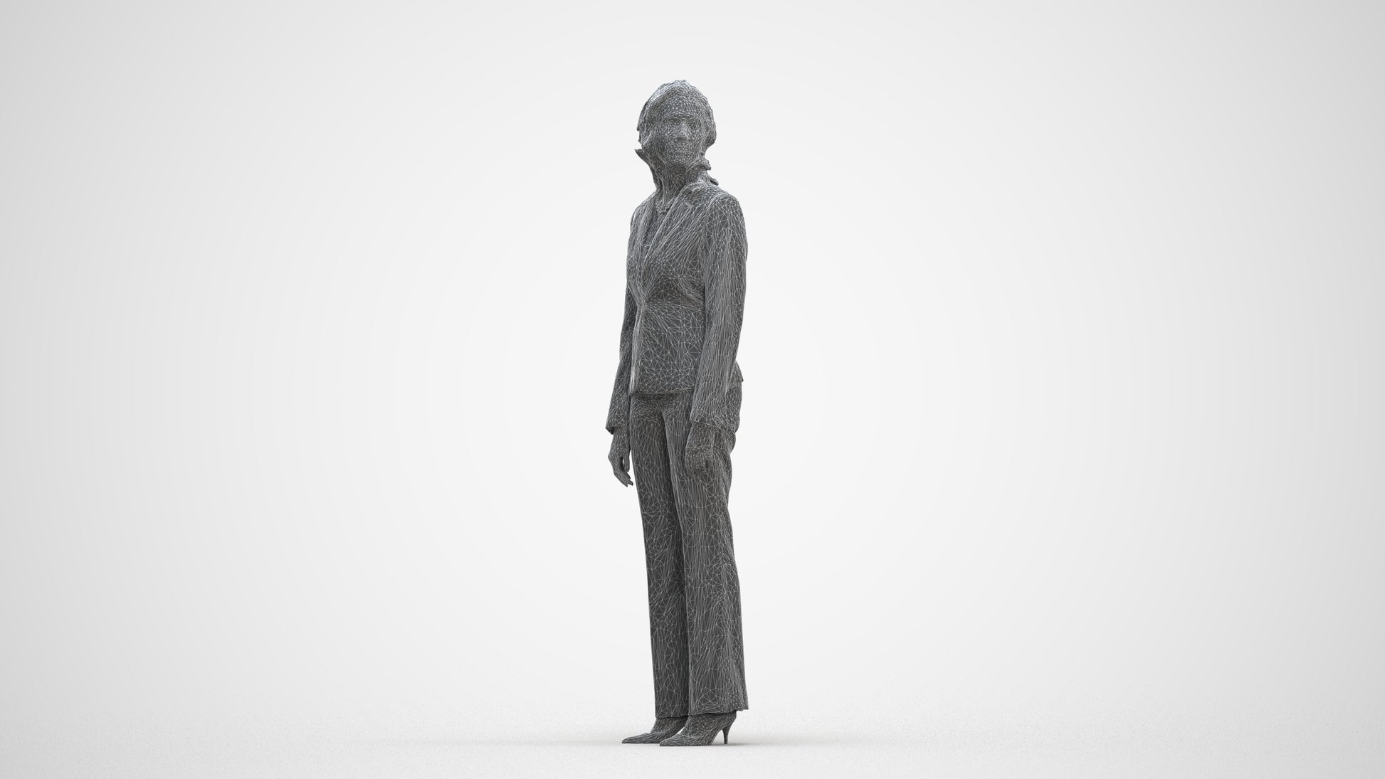 realistic 3D people woman business standing, render-ready for V-Ray and Corona, FBX OBJ, three-quarter front view render