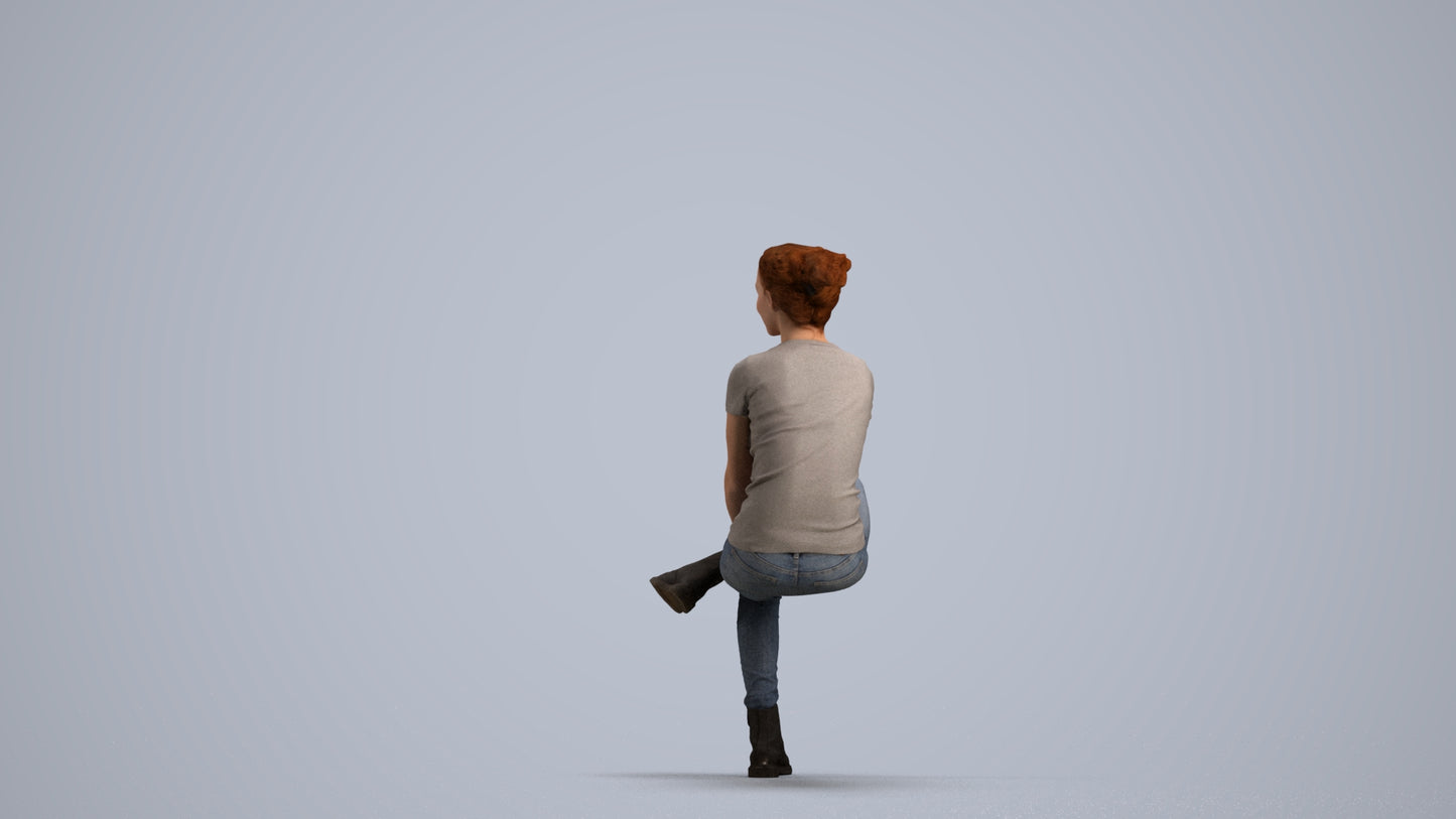 realistic 3D human woman casual sitting, archviz people FBX OBJ for Blender, front view render