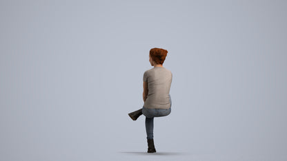 realistic 3D human woman casual sitting, archviz people FBX OBJ for Blender, front view render