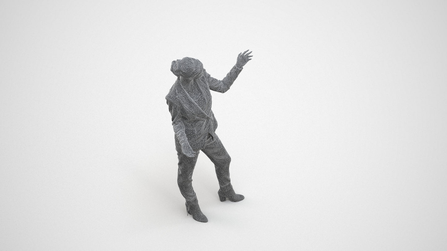 3D scanned woman business, photorealistic archviz people for Enscape and SketchUp, wireframe three-quarter view