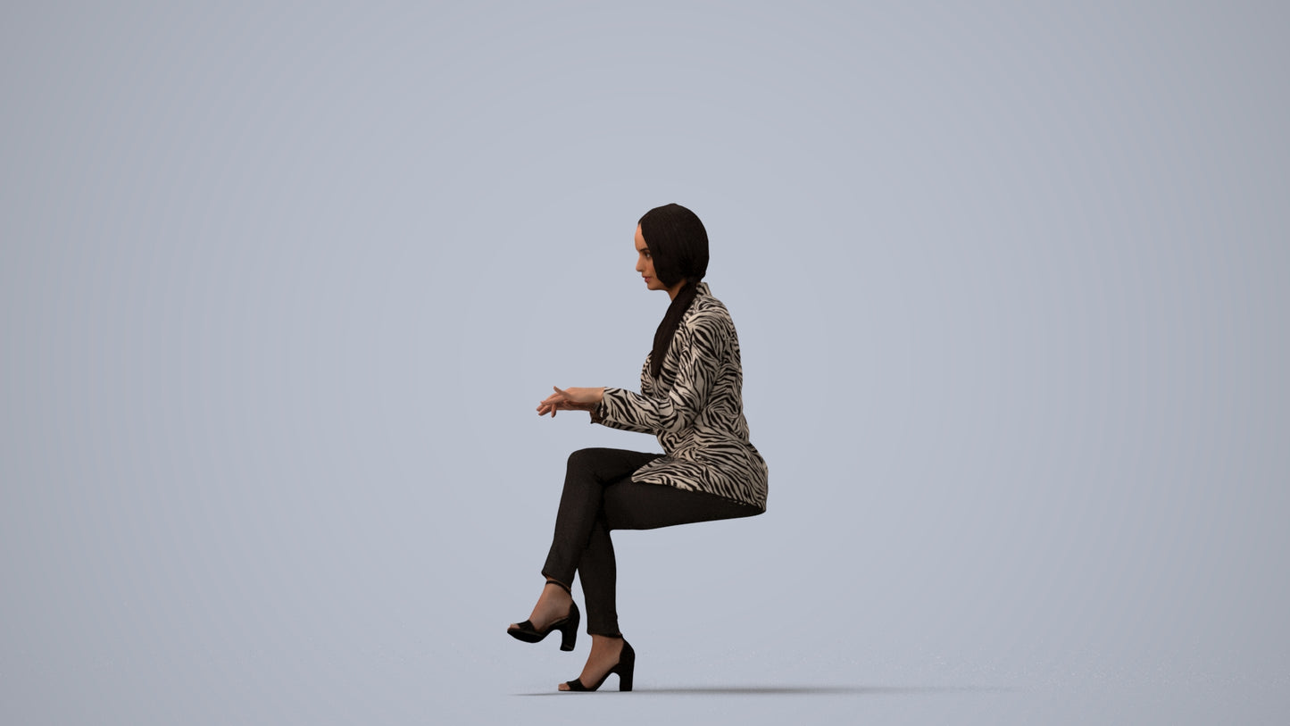 3D scanned woman business, photorealistic archviz people for Enscape and SketchUp, three-quarter view render