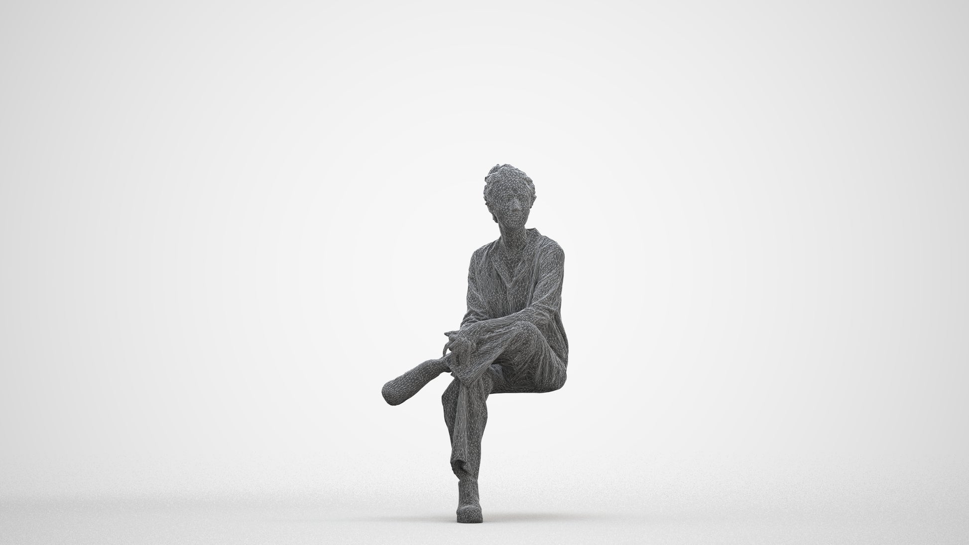 realistic 3D human woman casual sitting, archviz people FBX OBJ for Blender, three-quarter front view render