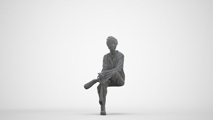 realistic 3D human woman casual sitting, archviz people FBX OBJ for Blender, three-quarter front view render