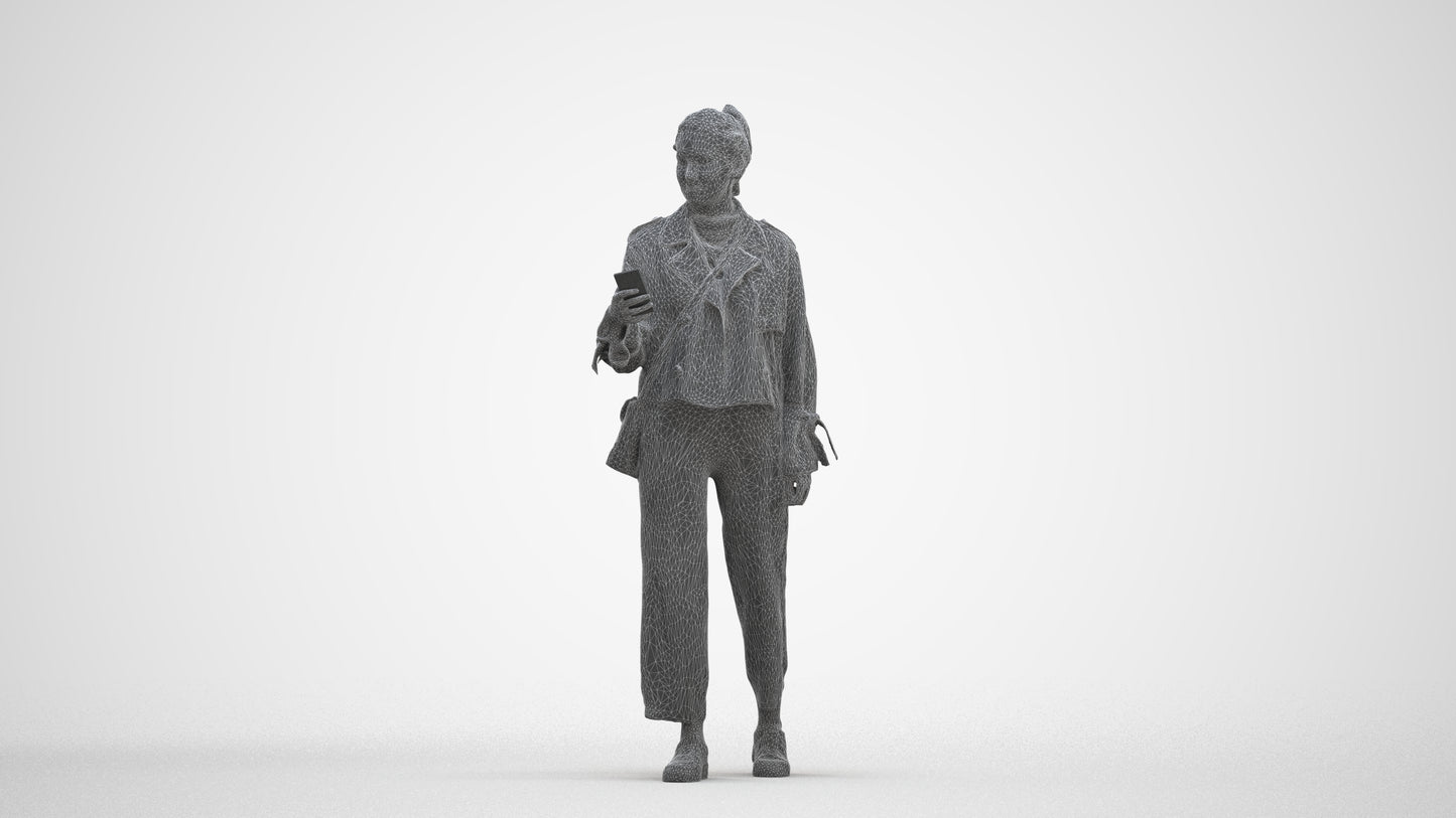 3D people model woman casual walking, scanned human for 3ds Max rendering, three-quarter front view render