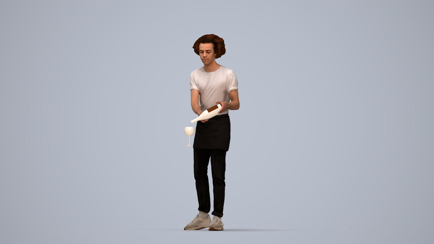 realistic 3D human man hospitality, archviz people FBX OBJ for Blender, top-down view render