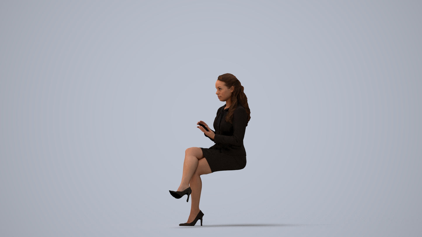 realistic 3D woman business, scanned archviz people for Blender and 3ds Max, three-quarter view render