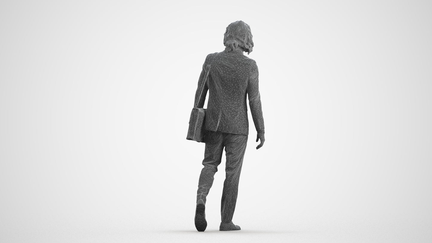 realistic 3D man business walking, scanned archviz people for Blender and 3ds Max, wireframe front view