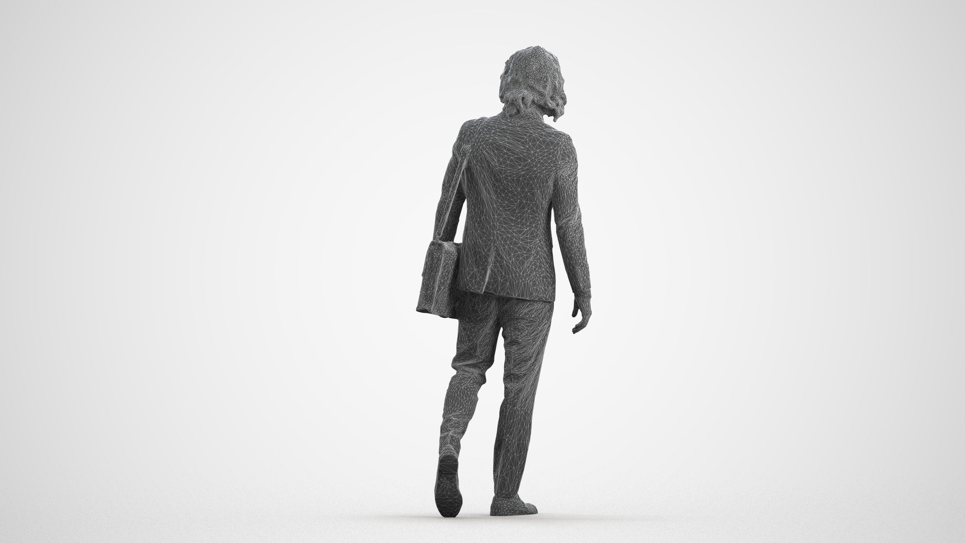 realistic 3D man business walking, scanned archviz people for Blender and 3ds Max, wireframe front view