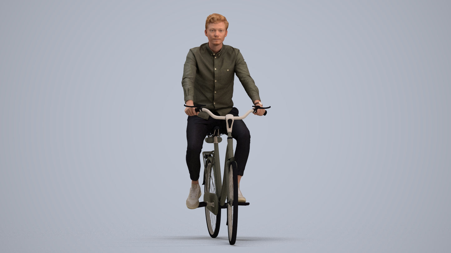 realistic 3D human man casual cycling, archviz people FBX OBJ for Blender, standing pose render