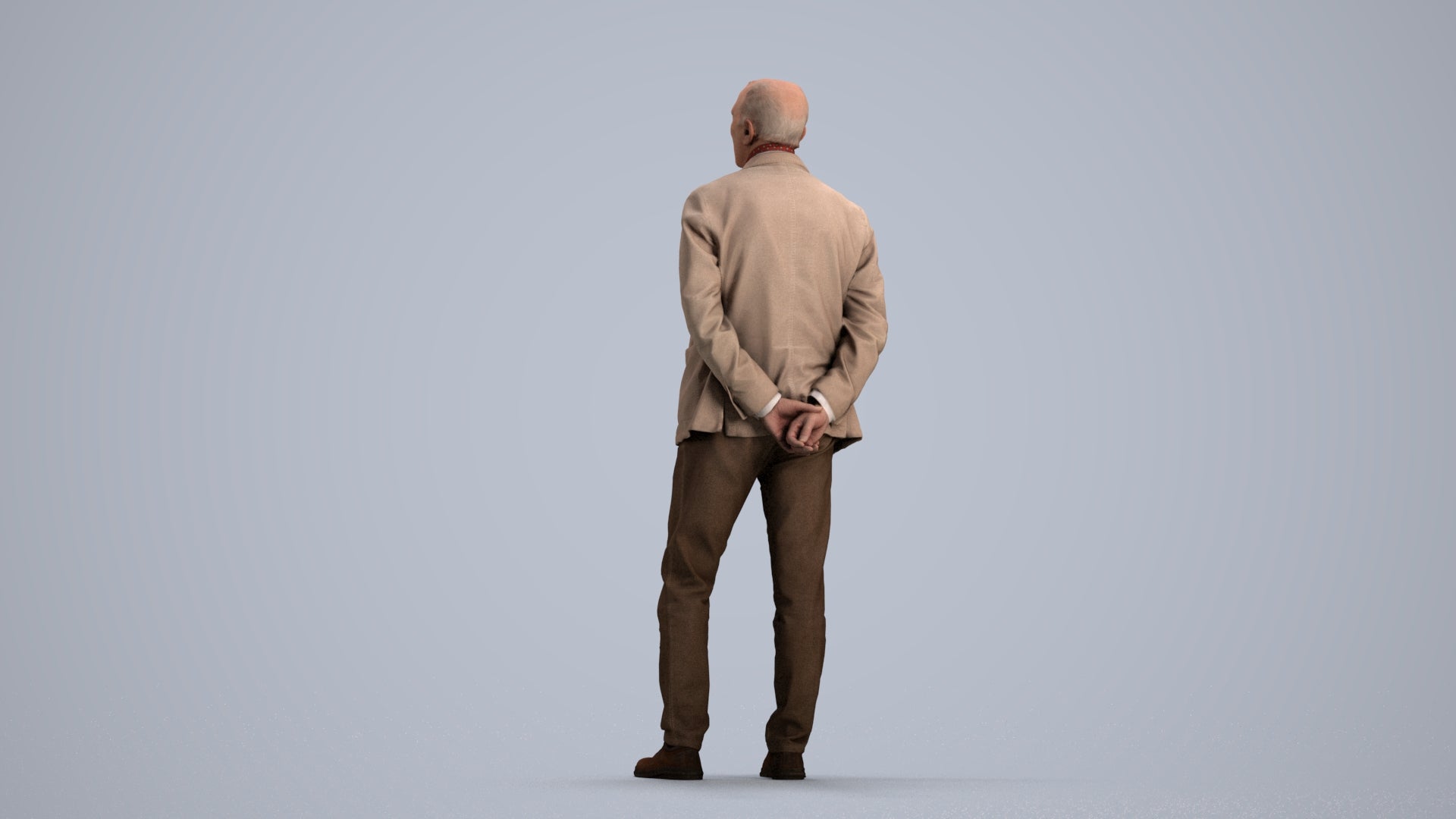 realistic 3D human senior man business standing, archviz people FBX OBJ for Blender, front view render