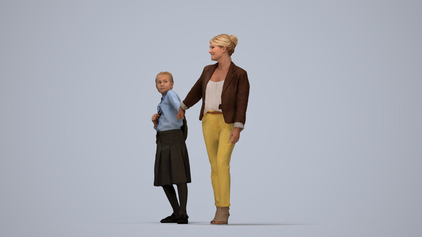 realistic 3D people girl kids, render-ready for V-Ray and Corona, FBX OBJ, top-down view render