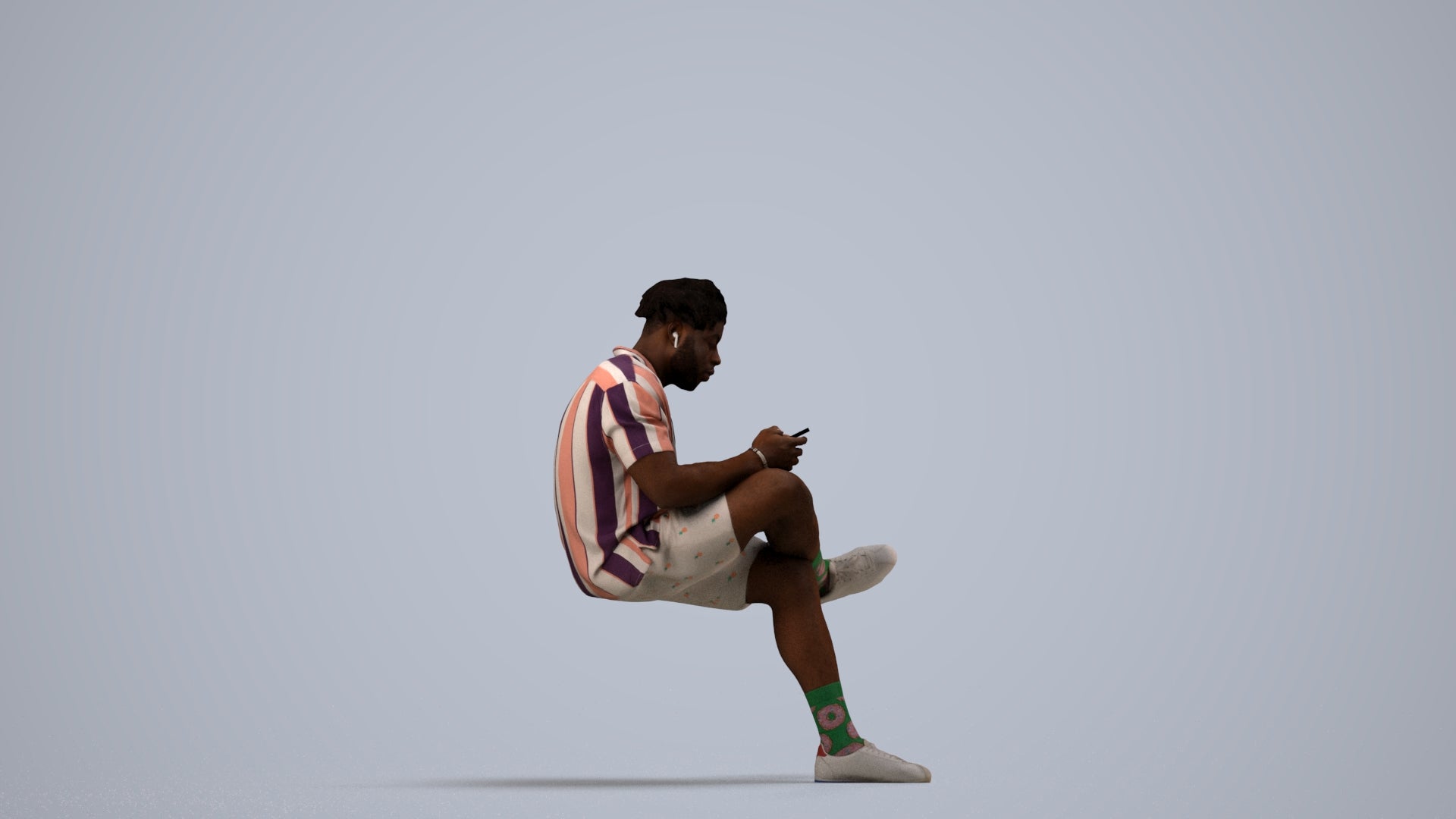 realistic 3D people man casual sitting, render-ready for V-Ray and Corona, FBX OBJ, side view render