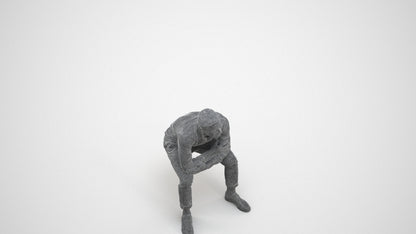 3D scanned man sitting casual, photorealistic archviz people for Enscape and SketchUp, wireframe three-quarter view
