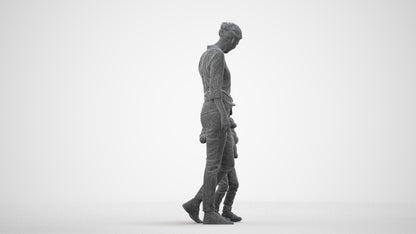 photogrammetry 3D girl casual kids, realistic human model archviz FBX, wireframe side view