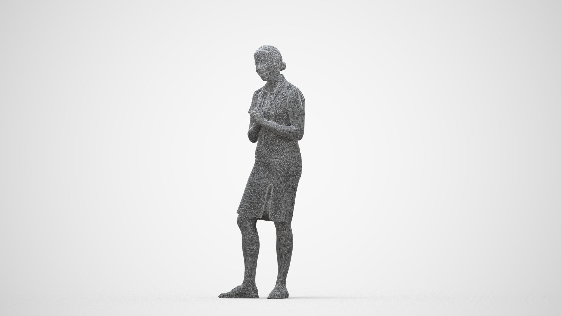 realistic 3D people woman hospitality, render-ready for V-Ray and Corona, FBX OBJ, wireframe back view