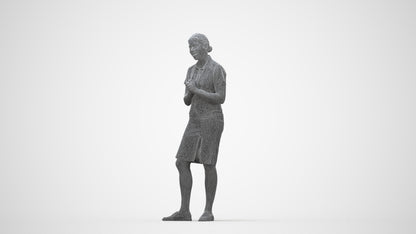realistic 3D people woman hospitality, render-ready for V-Ray and Corona, FBX OBJ, wireframe back view
