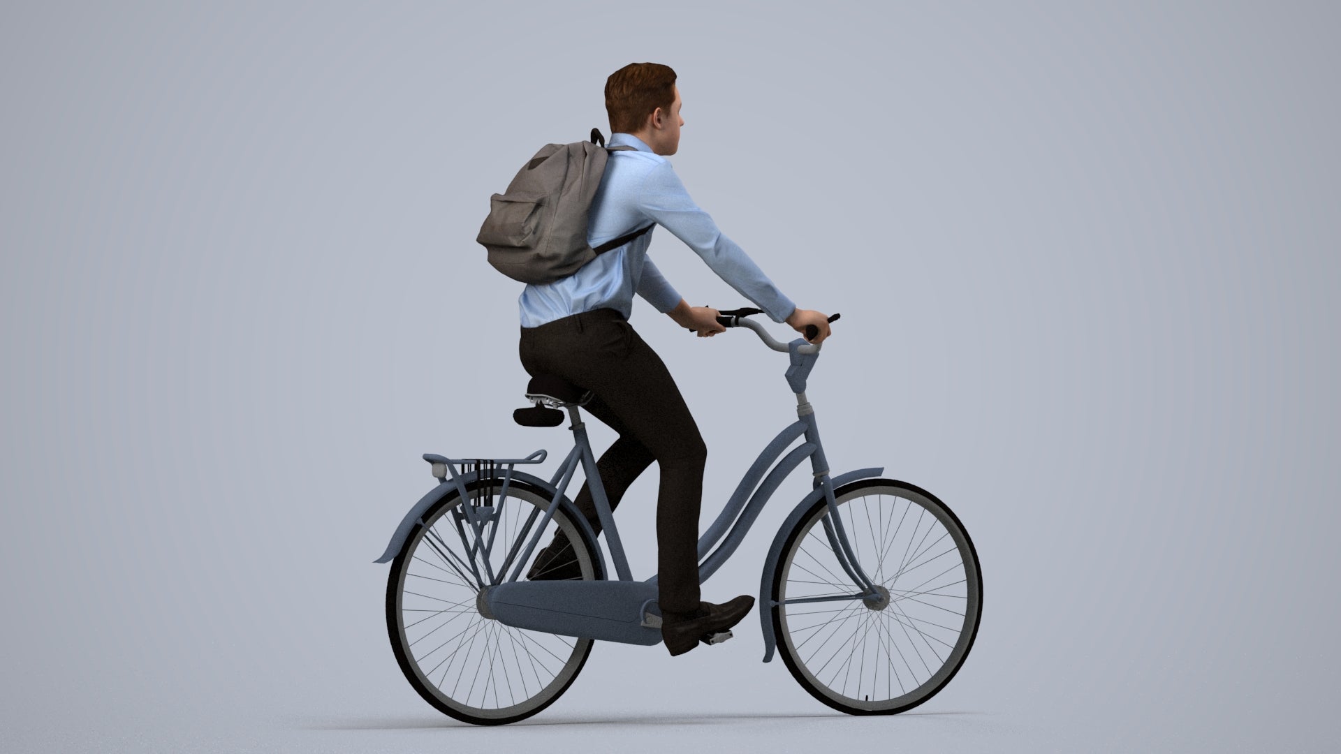realistic 3D human boy business cycling, archviz people FBX OBJ for Blender, side view render