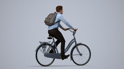 realistic 3D human boy business cycling, archviz people FBX OBJ for Blender, side view render