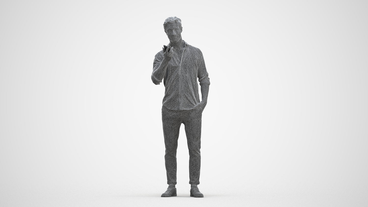 scanned 3D man casual standing, photogrammetry people for Enscape and V-Ray, three-quarter front view render