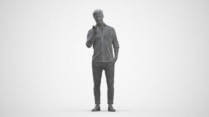 scanned 3D man casual standing, photogrammetry people for Enscape and V-Ray, three-quarter front view render
