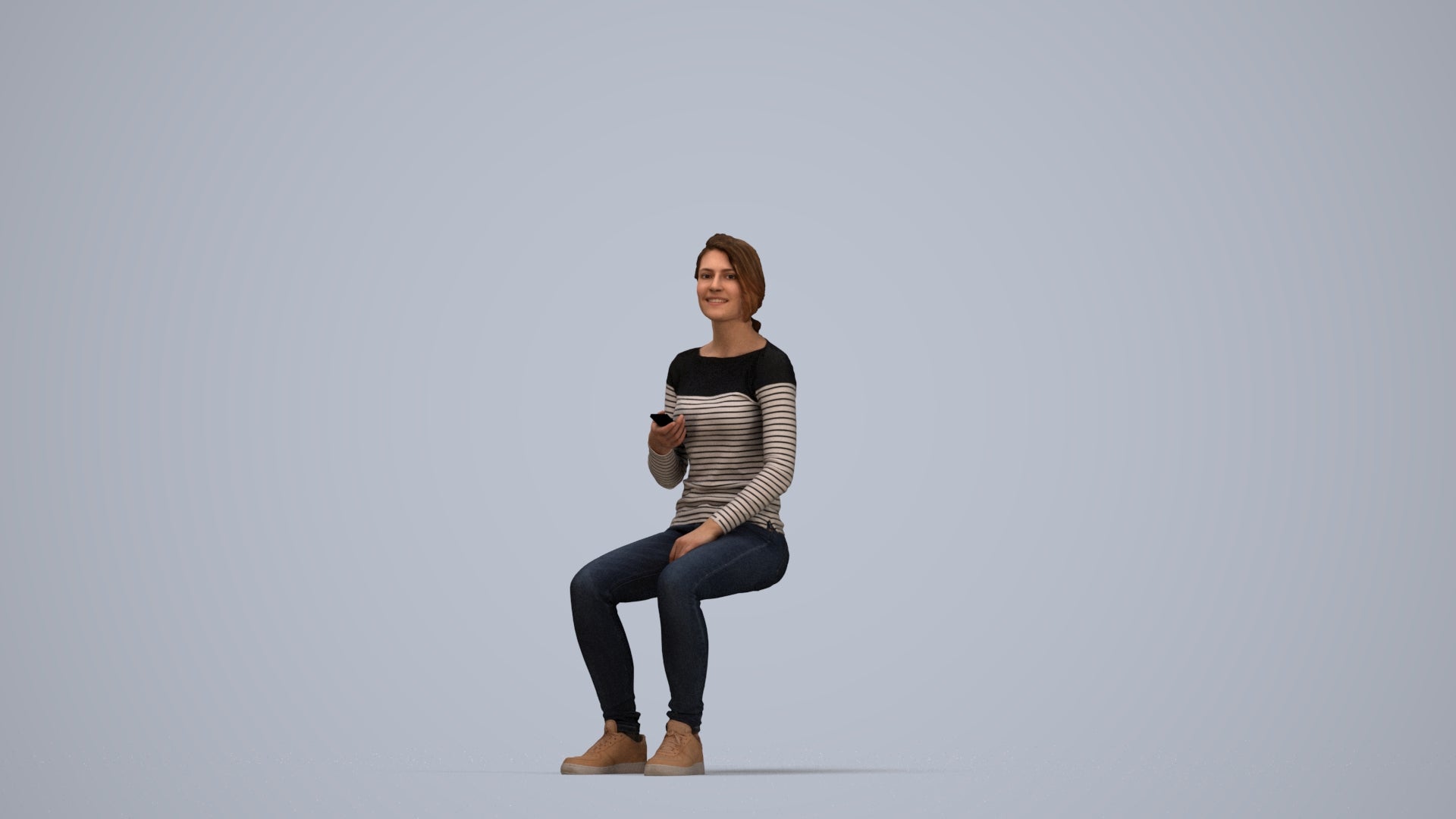 scanned 3D woman casual sitting, photogrammetry people for Enscape and V-Ray, top-down view render