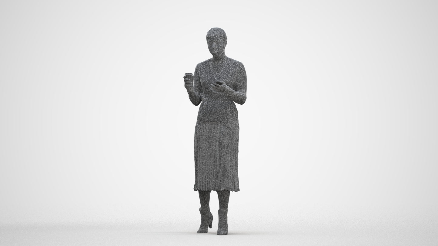 realistic 3D woman casual walking, scanned archviz people for Blender and 3ds Max, three-quarter front view render