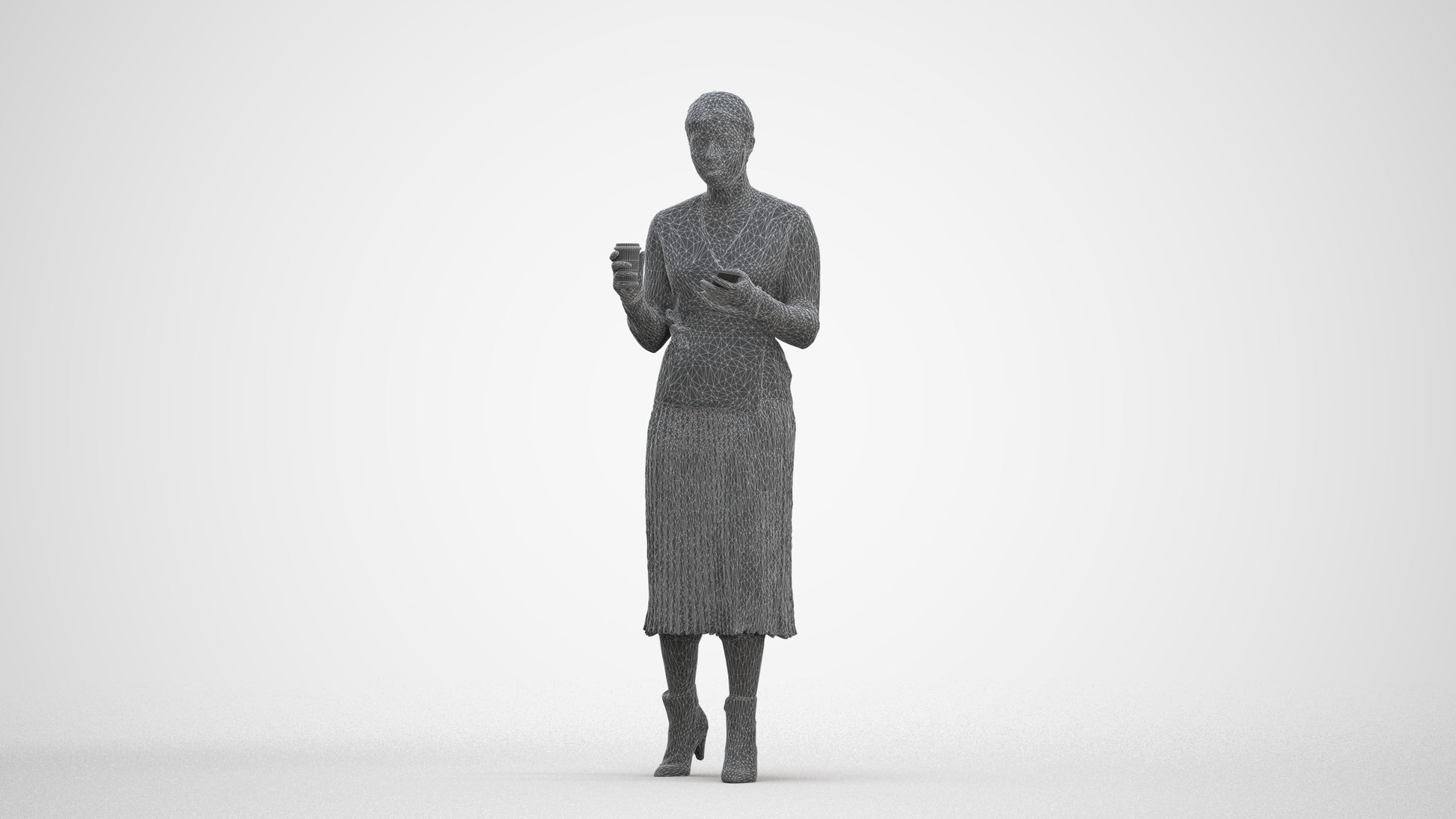 realistic 3D woman casual walking, scanned archviz people for Blender and 3ds Max, three-quarter front view render