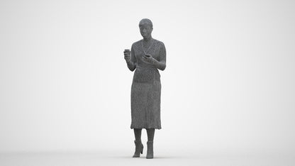 realistic 3D woman casual walking, scanned archviz people for Blender and 3ds Max, three-quarter front view render