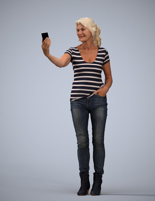 photogrammetry 3D senior woman casual standing, realistic human model archviz FBX