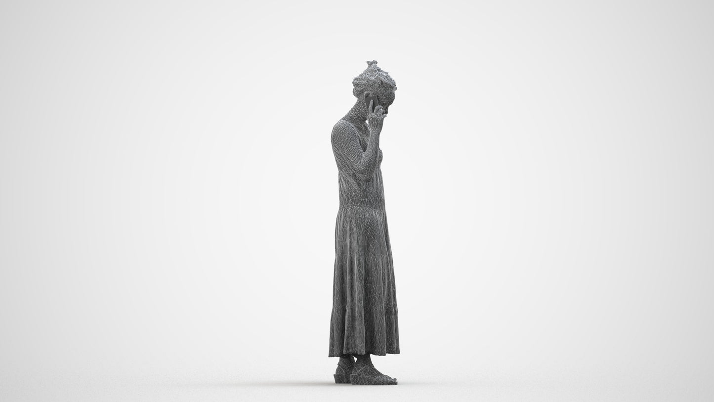 3D people model woman casual standing, scanned human for 3ds Max rendering, wireframe side view