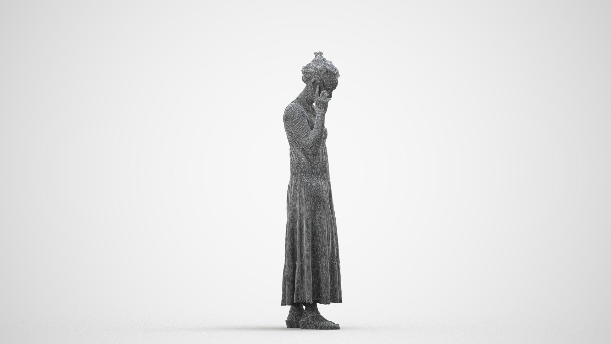 3D people model woman casual standing, scanned human for 3ds Max rendering, wireframe side view